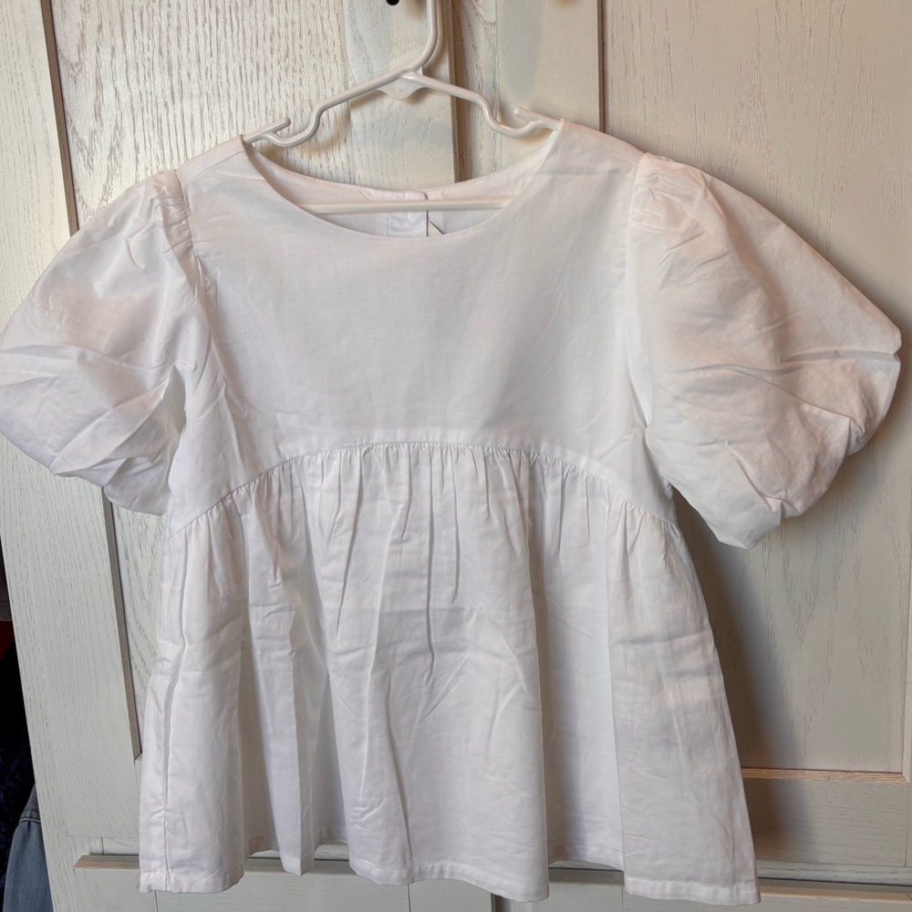Janie and Jack white puff sleeve babydoll blouse NWT